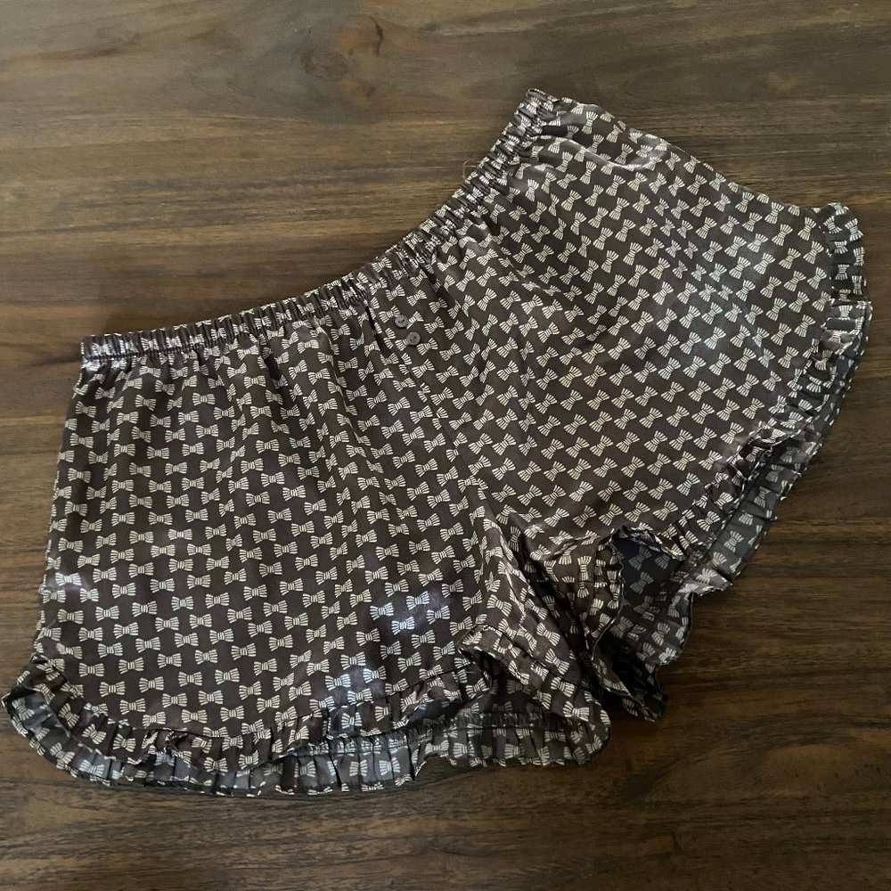 Faux Satin Pajama Shorts - Bow Tie